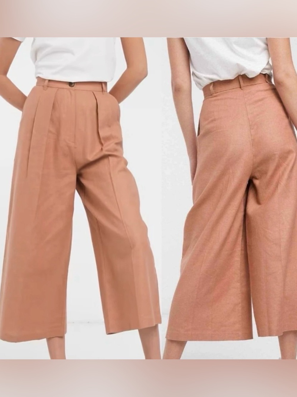 ASOS Design Caramel Wide Leg Linen Blend Culottes Size 12 High Waist